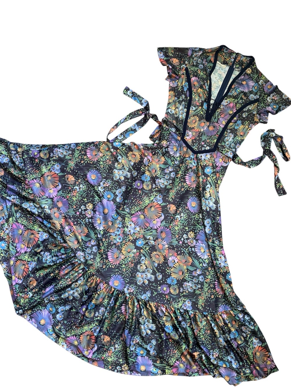 Vintage 70s Blue Floral Prairie Maxi Dress